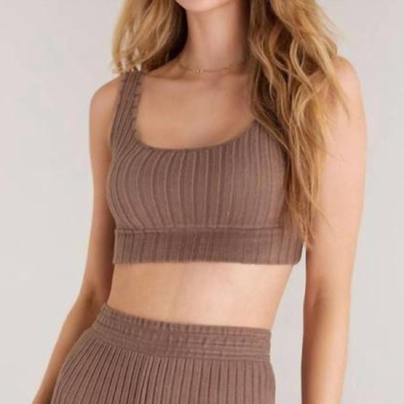 Z Supply Bra Brown Zoe Silky Rib Tank Bra Size Small Loungewear Z Lounge - Picture 2 of 7